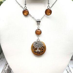 Handmade Tree of Life Necklace & Earrings Set | Resin Jewelry | Nature Inspired